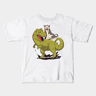 HUSKY RIDING DINOSAUR Kids T-Shirt